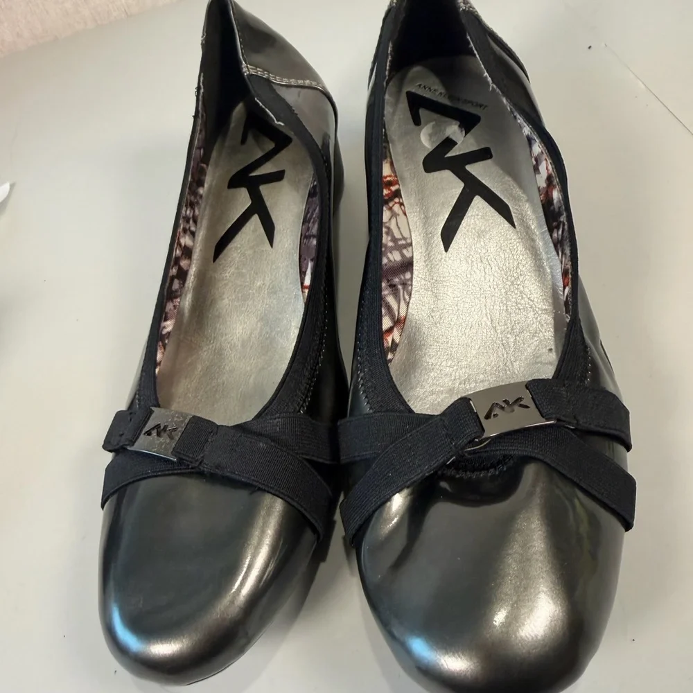 Anne Klein Sport Womens AKDefinitely gray/ Black‎ Patent Wedge Pump US 10M
